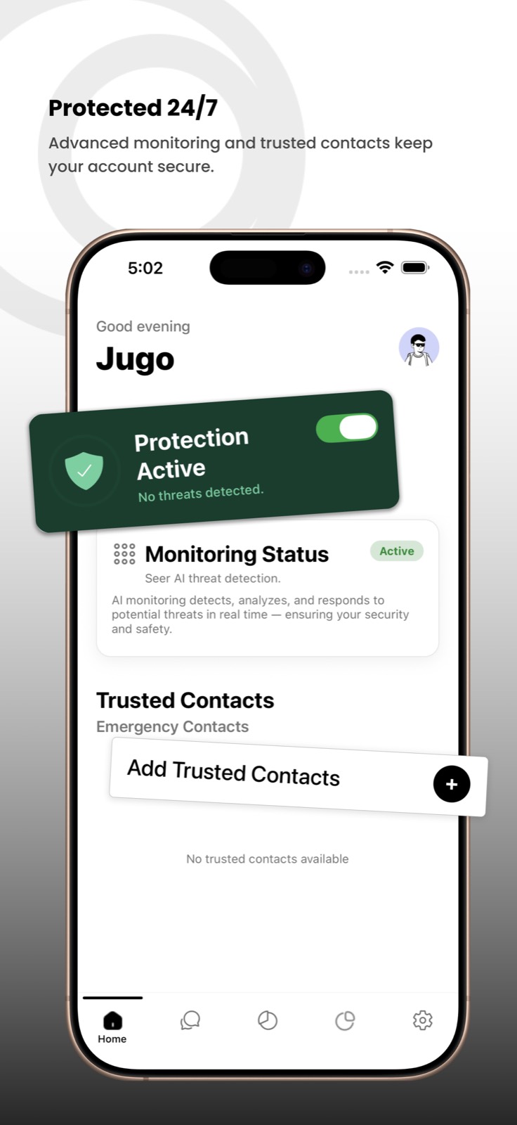Seer home screen showing Protection Active and monitoring status