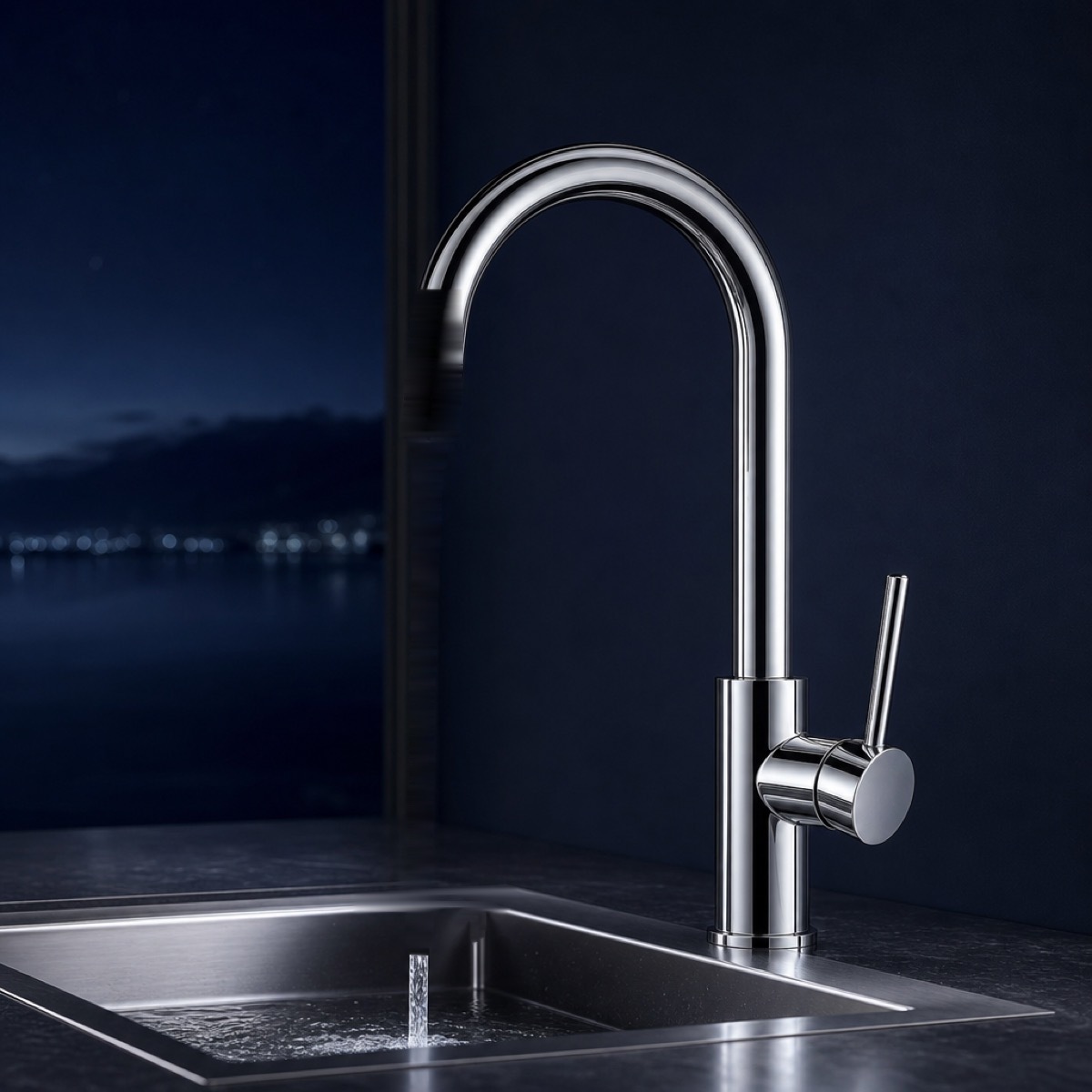 Kitchen faucet over a sink